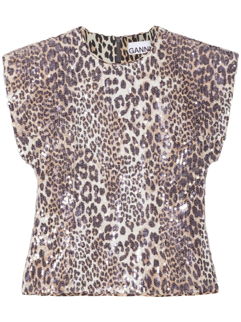 Shop Ganni Multicolour Leopard Print Shirt With Sequins In Multicolor