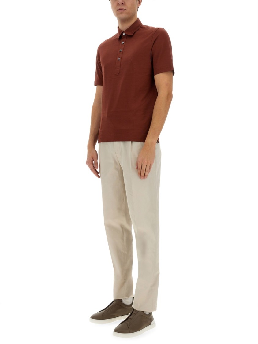 Shop Zegna Brown Cotton Polo Shirt
