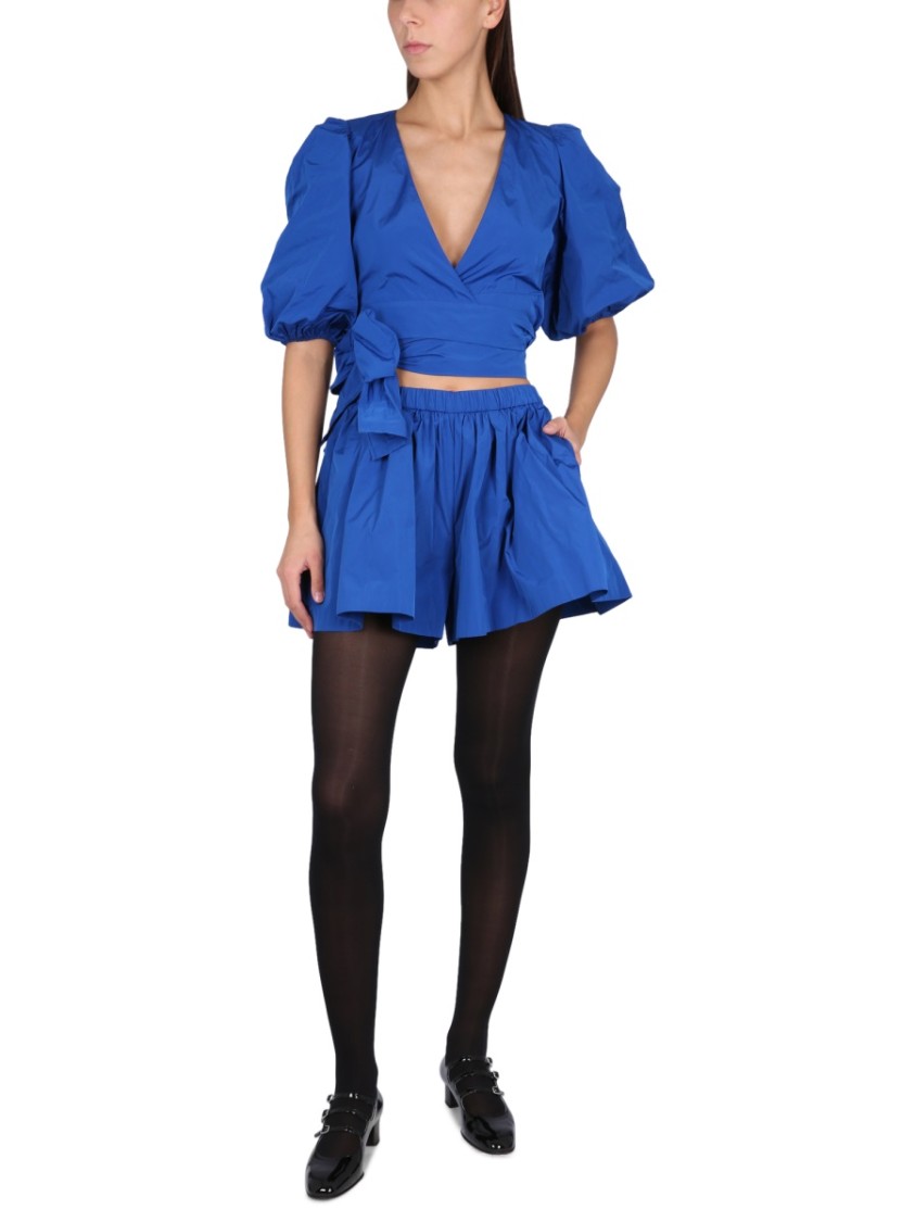 Red Valentino Taffeta Top With Puff Sleeves And Bow Detail