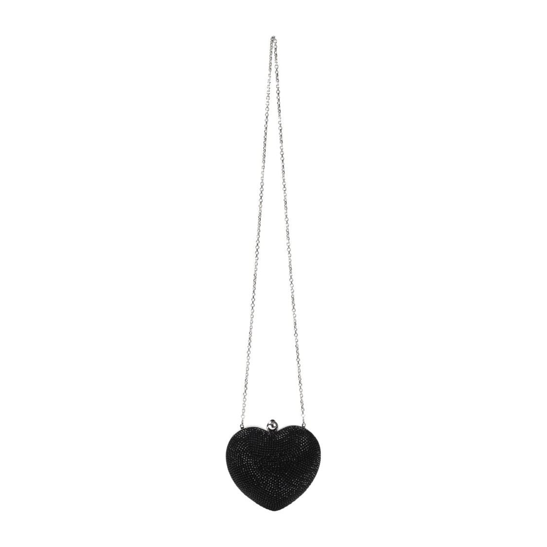 Mach&mach Small Heart Clutch Rhinestone Chain In Black