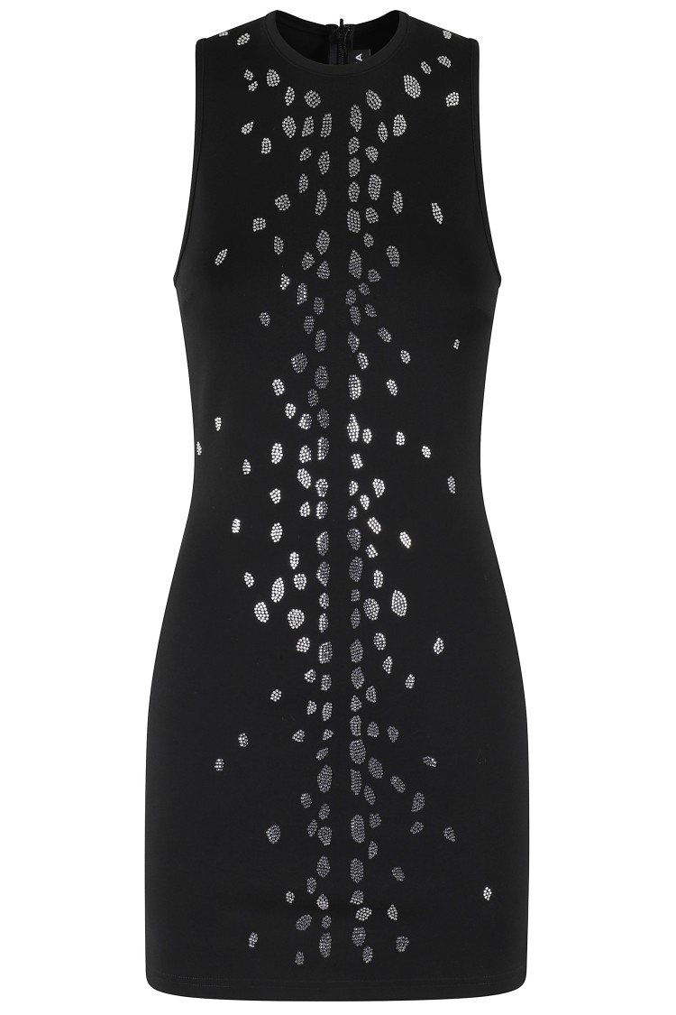David Koma Speckled Rhinestone Embr Mini Jersey In Black