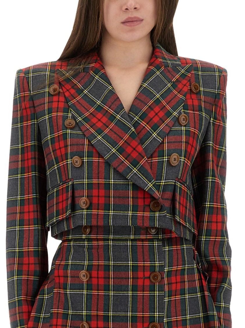 Vivienne Westwood Structured Plaid Peak Lapel Blazer In Gray