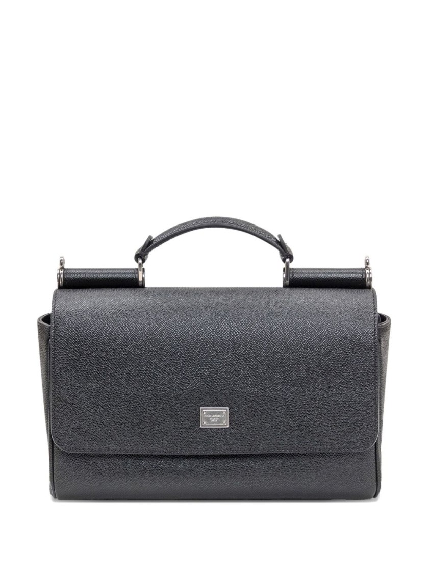 Dolce & Gabbana Structured Black Bag With Top Handle And Detachable Strap In Black