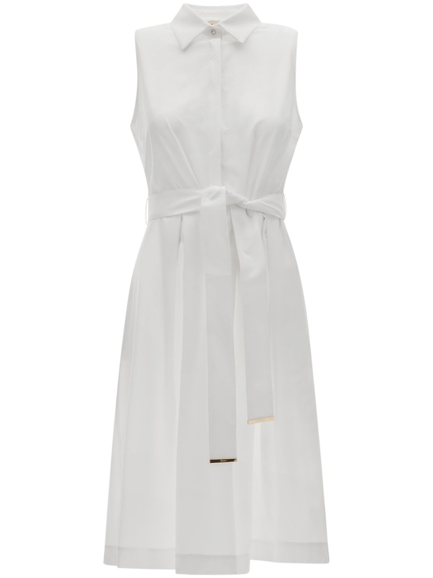 Herno White Sleeveless Dress With Classic Collar And Adjustable Belt In White