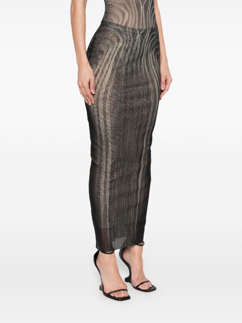 Jean Paul Gaultier Mesh Spiral Printed Long Skirt