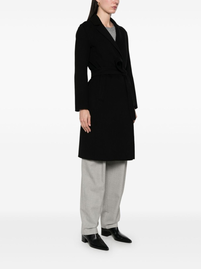 Max Mara Pauline Coat With Adjustable Waist Belt In Black