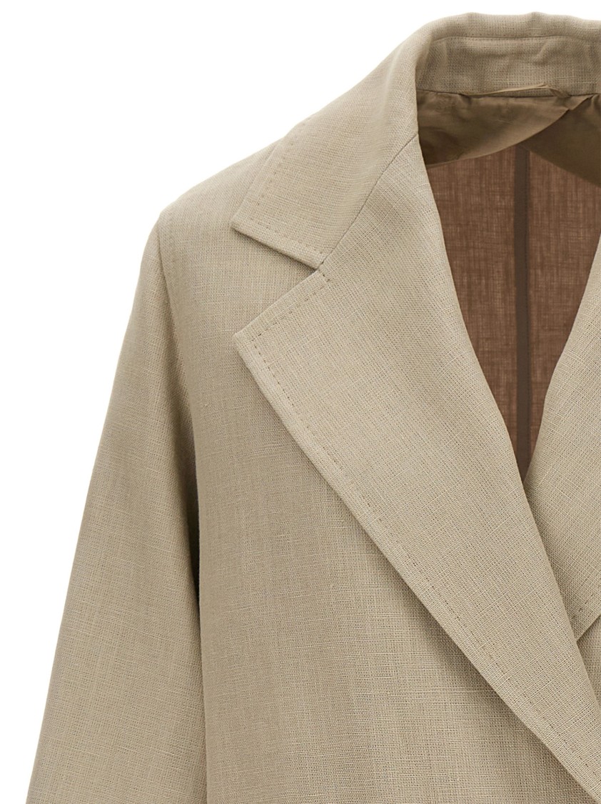Max Mara Belted Double-breasted Trench Coat With Flap Pockets In Neutral
