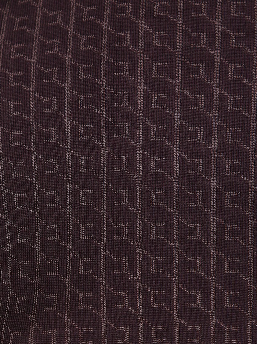 Elisabetta Franchi Fitted Turtleneck Sweater With Textured Pattern In Brown