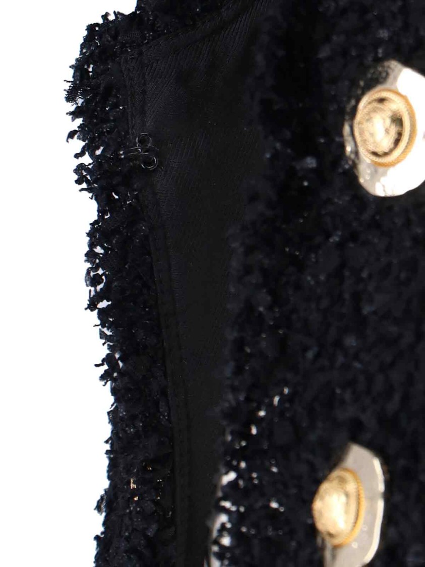 Balmain Tweed Jacket With Frayed Edges And Gold-tone Buttons In Black