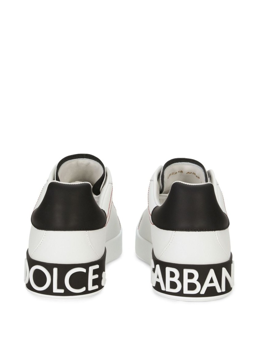 Dolce & Gabbana White Calf Leather Sneakers With Logo Patch And Round Toe In White