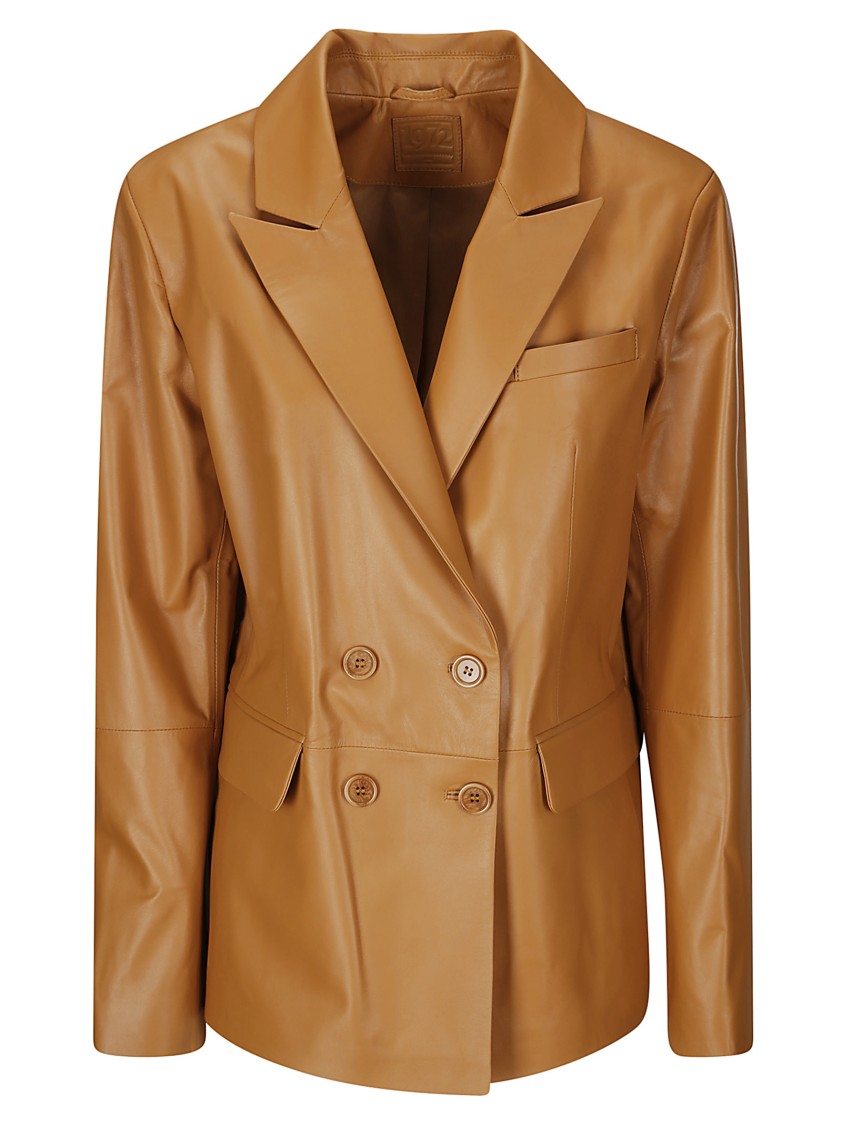 1972 Desa Leather Double-breasted Blazer In Brown