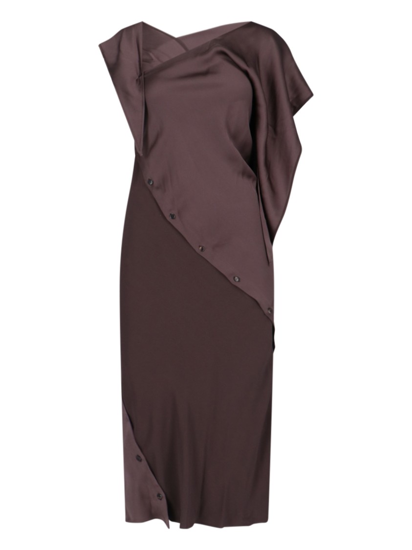 Shop Setchu Maxi Dress "origami" In Brown Satin Fabric