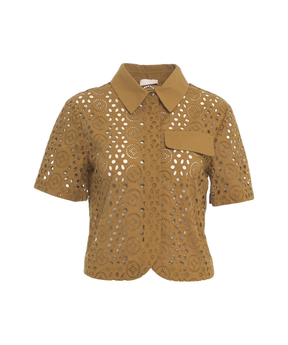 LIU •JO LIU JO BLOUSE WITH PERFORATED EMBROIDERY AND CROPPED SILHOUETTE