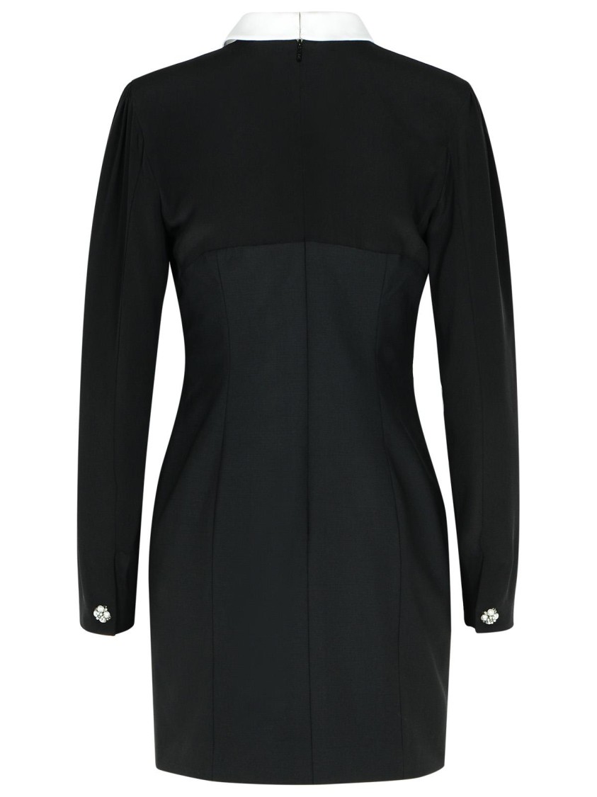 Versace Pearl-detailed Long-sleeved Mini Dress In Black