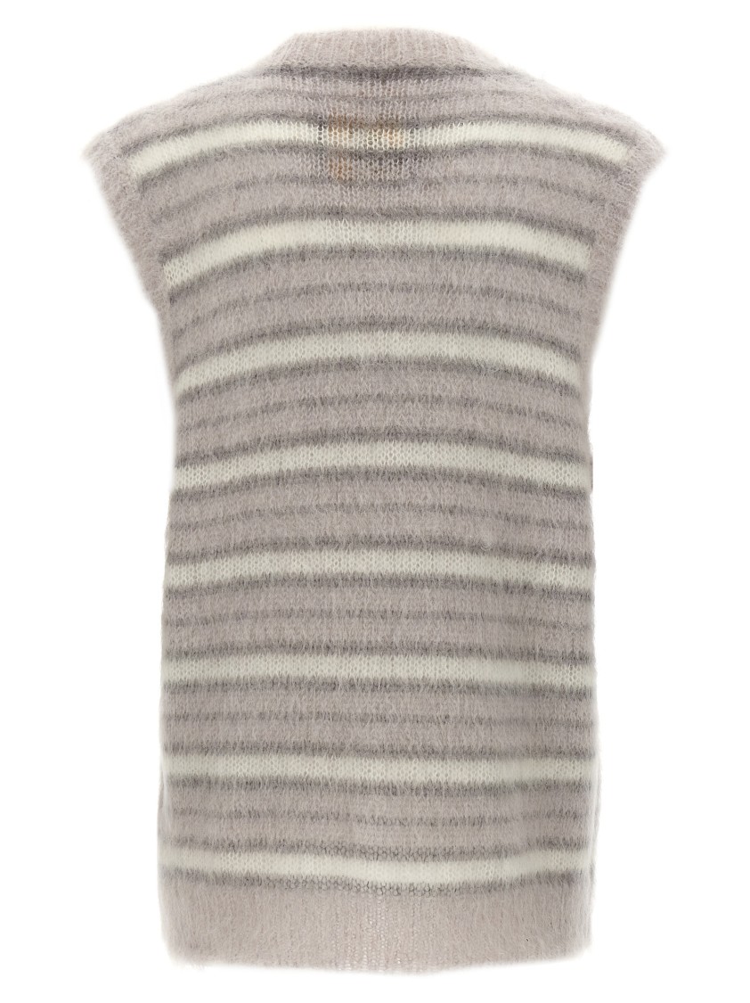 Marni Soft Striped Sleeveless V-neck Vest In Gray
