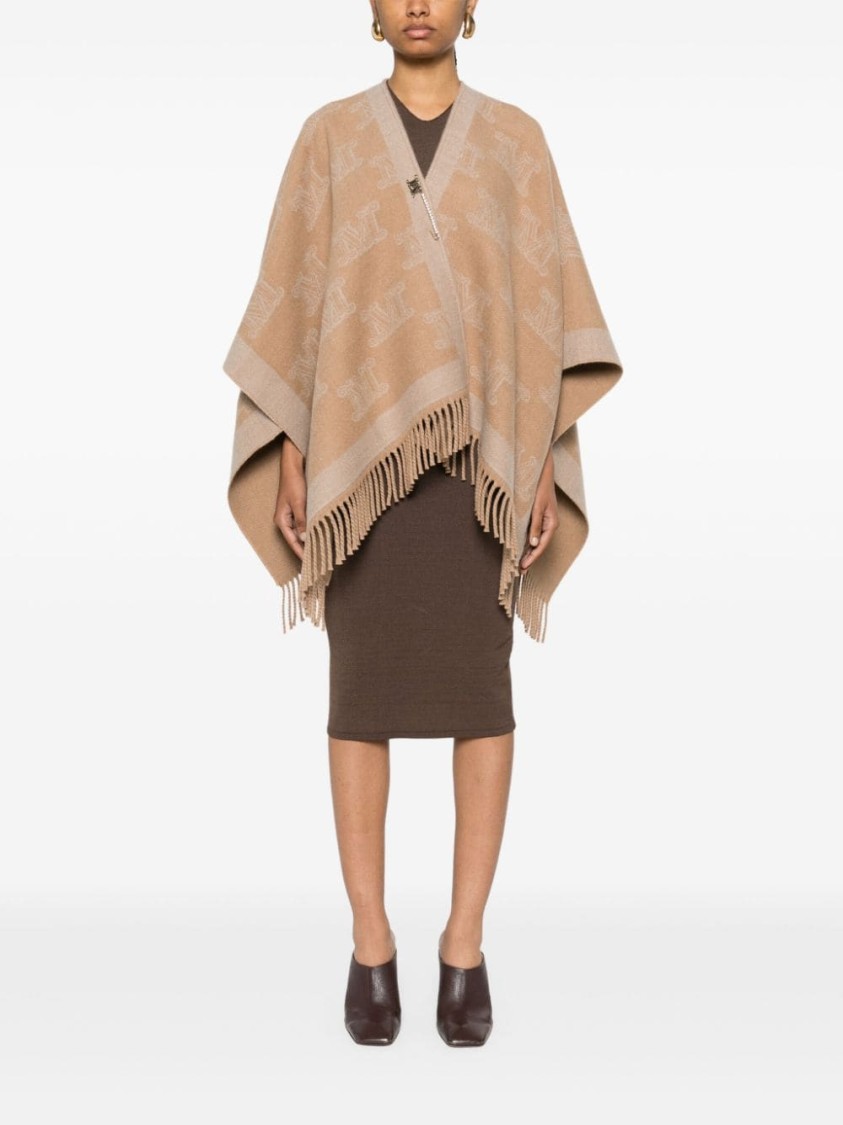 Max Mara Monogram-pattern Wool Poncho In Brown
