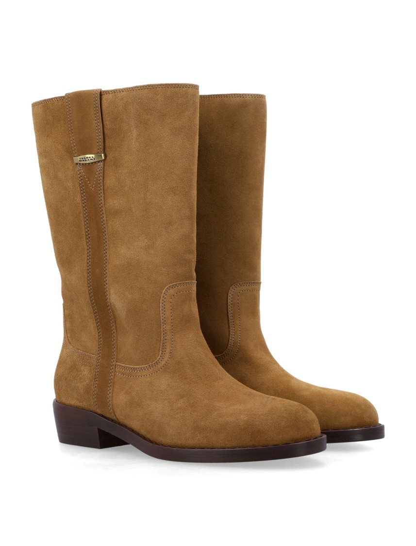 Isabel Marant Almond Toe Suede Block Heel Boots In Brown