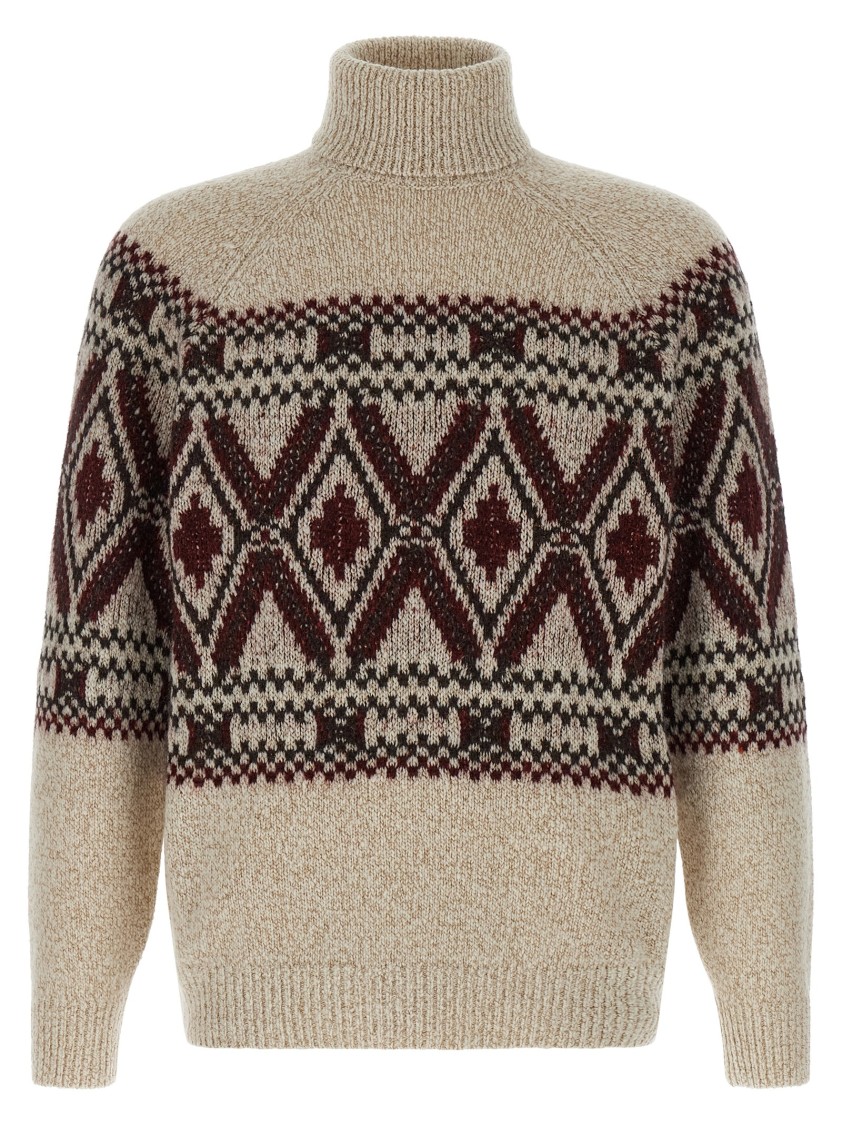 Brunello Cucinelli Geometric Jacquard Turtle Neck Pullover In Neutral