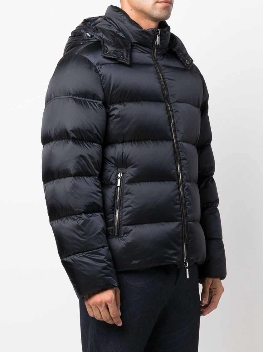 Moorer Navy Blue Padded Coat With Down-feather Filling And Functional Pockets In Blue