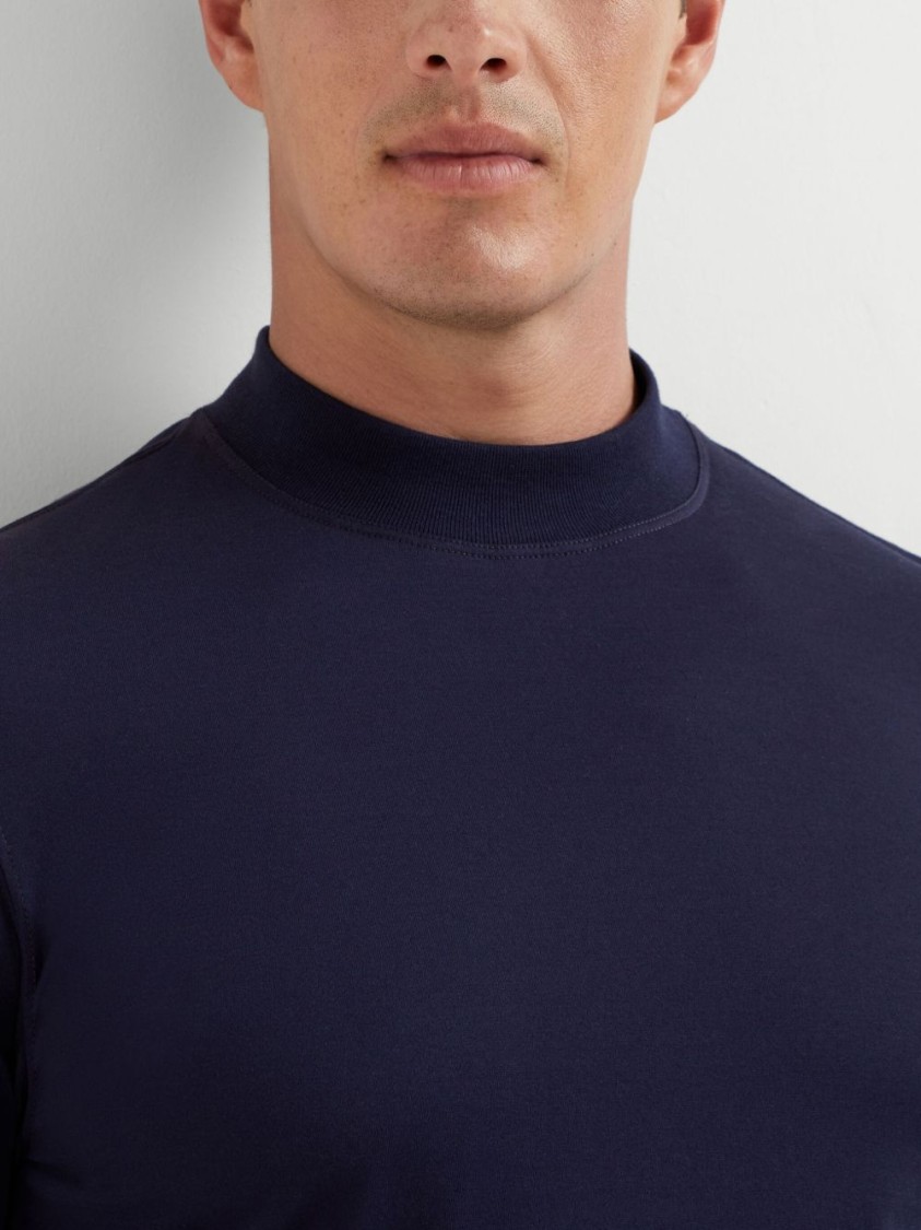 Brunello Cucinelli Navy Blue Mock Neck T-Shirt | THE LIST Brunello Cucinelli Navy Blue Mock Neck T-Shirt | THE LIST