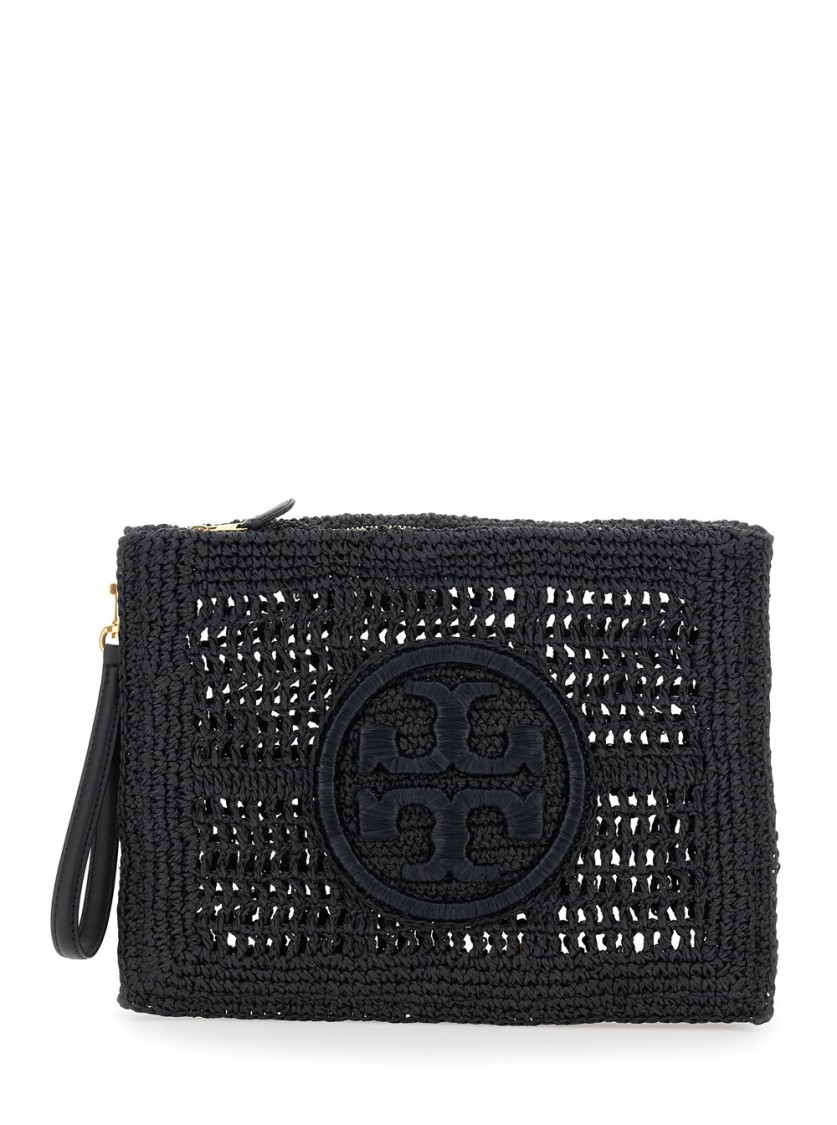 Tory Burch Ella' Black Clutch With Woven Design