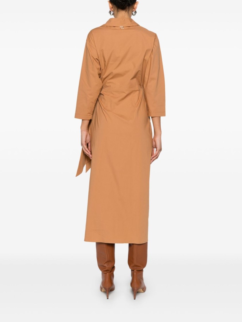 Shop Twinset Twin-set Beige Midi Dress With Wrap Design In Neutrals