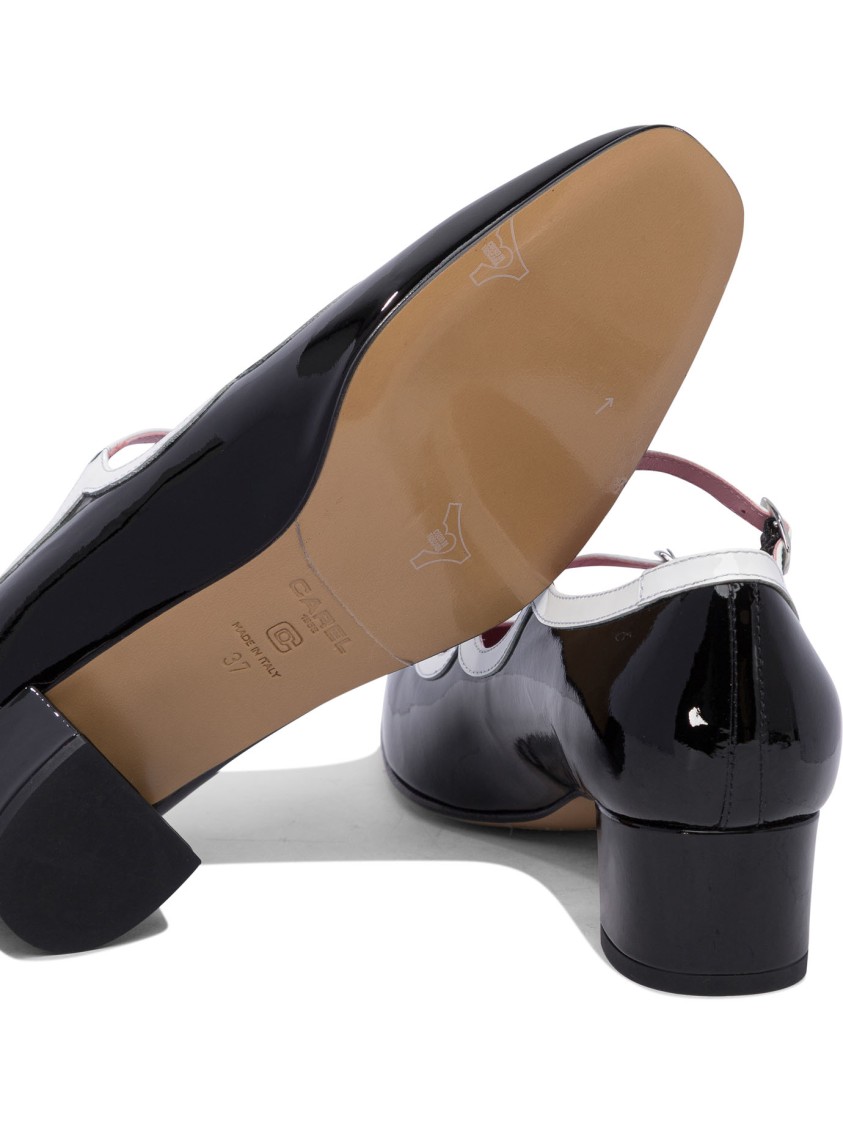 Carel Paris Block Heel Shoes With Glossy Finish In Black