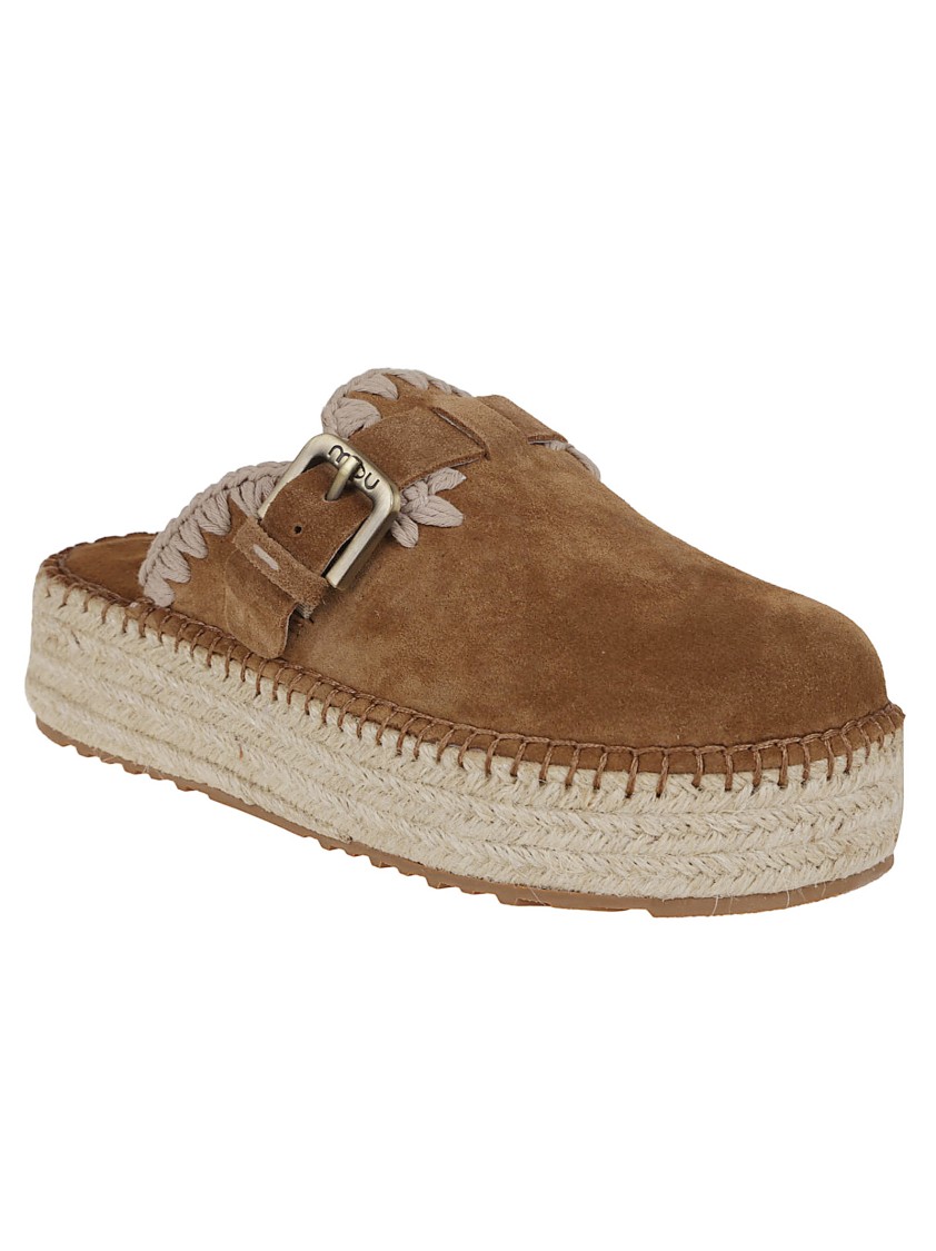MOU MOU BROWN LEATHER SANDALS WITH BRAIDED JUTE SOLE