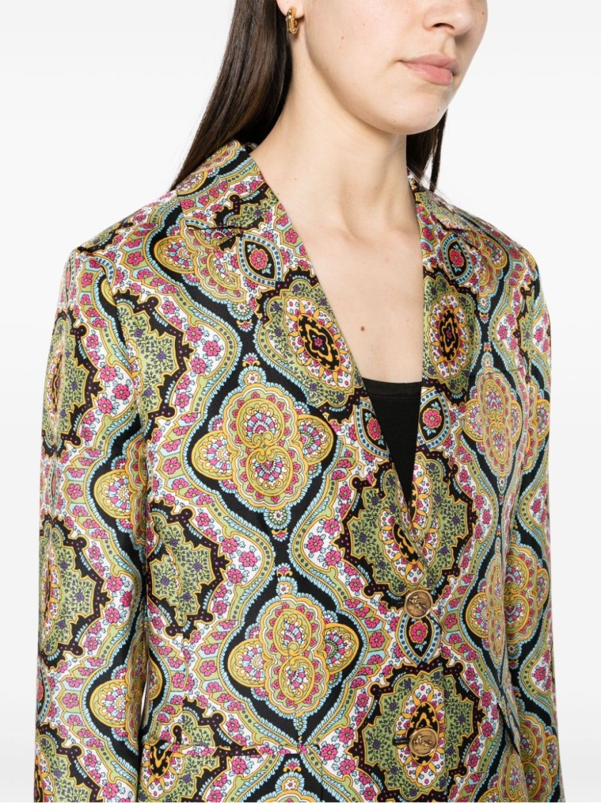 Etro Medallion-print Silk Single-breasted Blazer Jacket In Multi