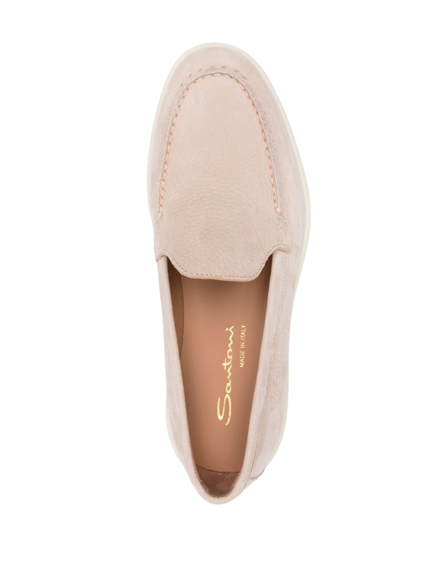 Santoni Closed-design Pink Leather Loafers With Plush Lining In Pink
