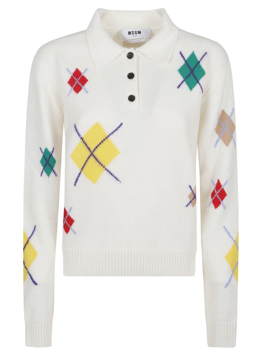 Msgm Polo With Collar And Small Bottons In White