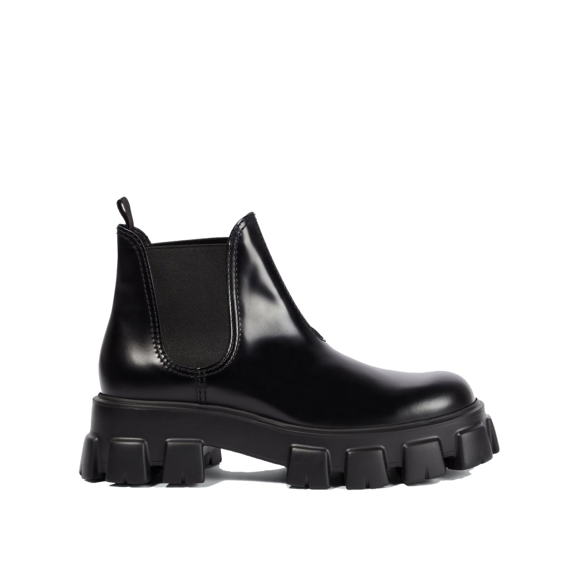 Prada Moonlith Brushed Leather Chelsea Boots In Black