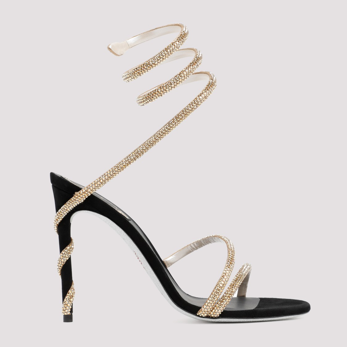 René Caovilla Crystal-embellished Stiletto Sandals With Spiraled Strap In Neutral