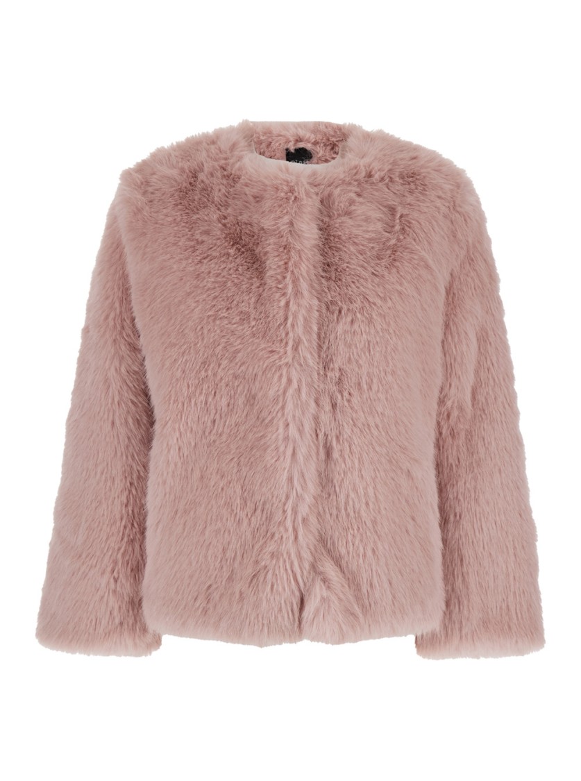 Plain Fake Fox Fur Jacket In Pink