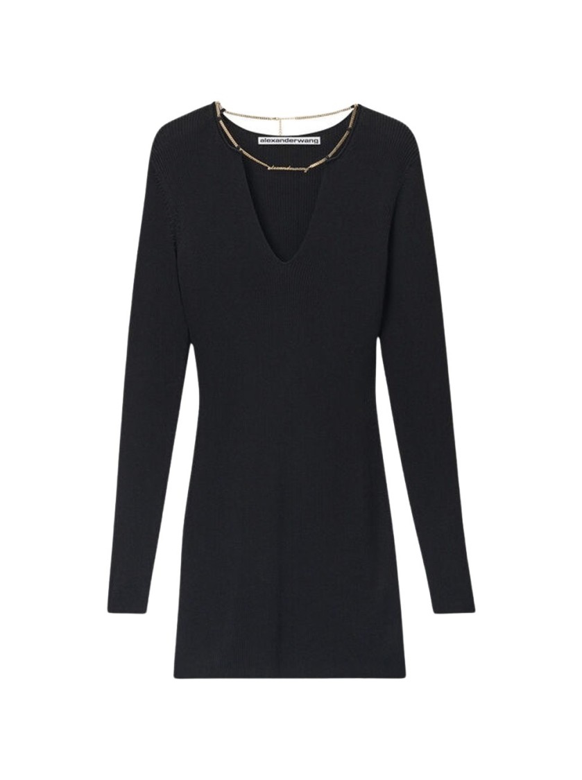 Alexander Wang Mini Dress With Nameplate Chain Black In Black