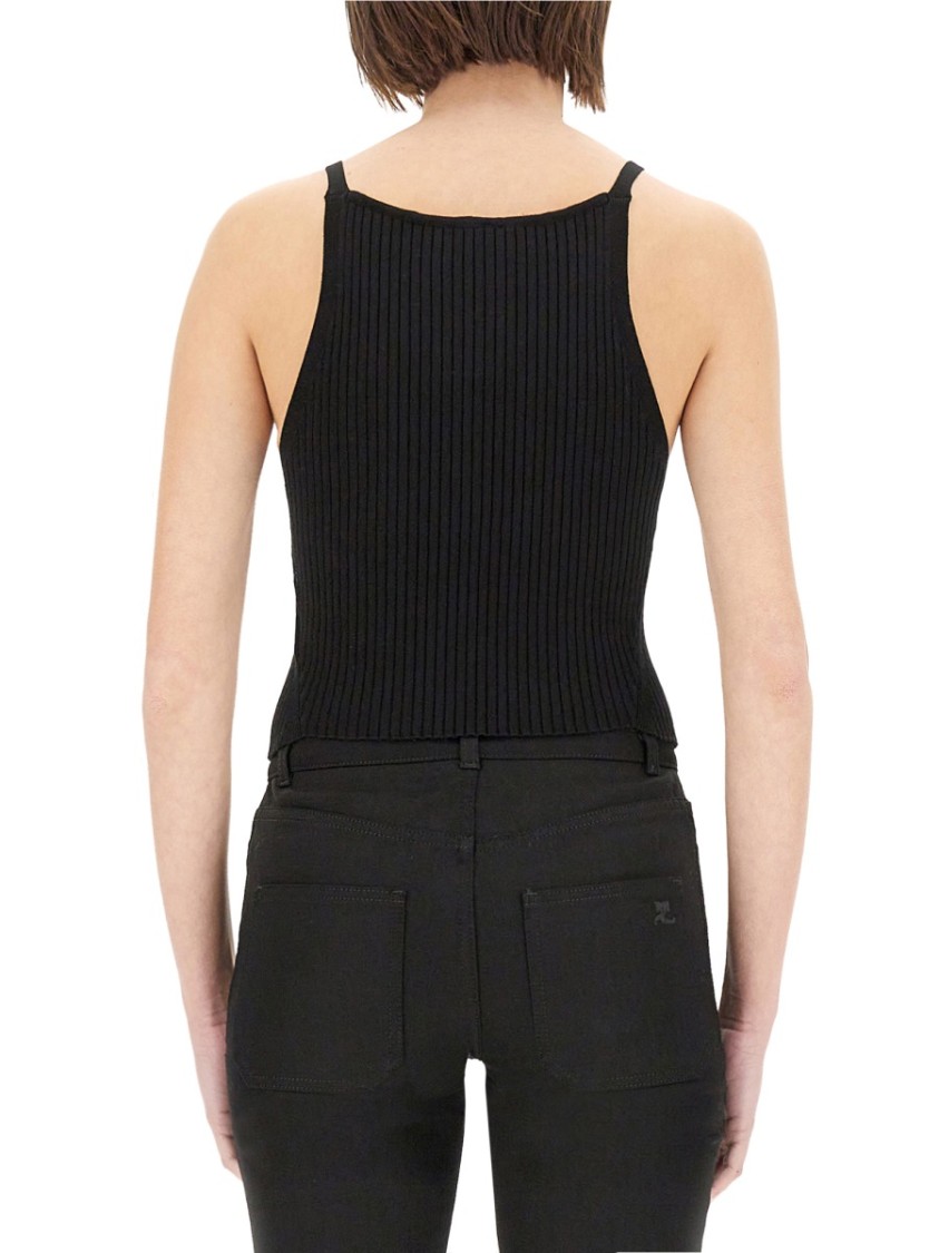Shop Courrèges Fitted Ribbed Tank Top With High Neckline In Black