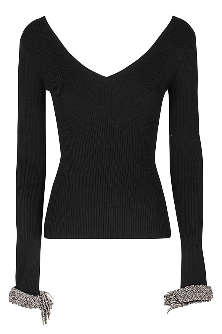 Giuseppe Di Morabito Braided-cuffs Ribbed-knit Top In Black