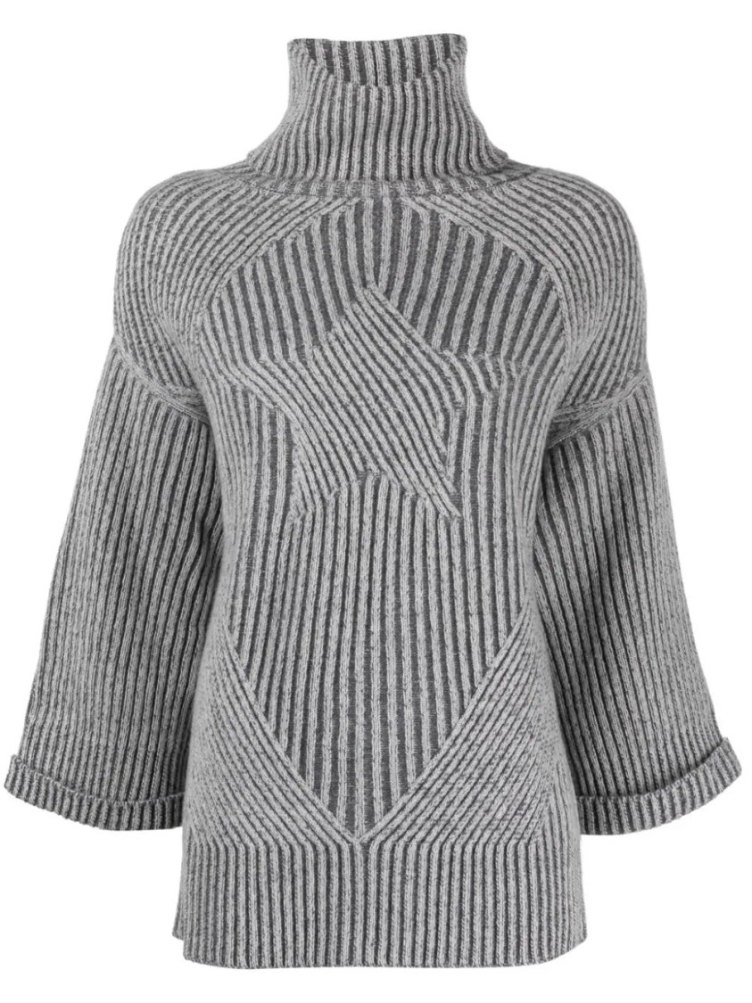 Lorena Antoniazzi Ribbed Knit Turtleneck Sweater With Star Pattern In Gray
