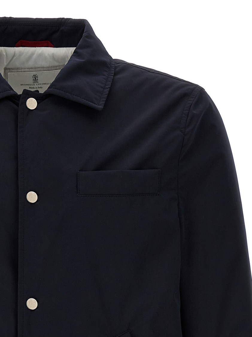 Brunello Cucinelli Dark Blue Nylon Short Jacket In Black
