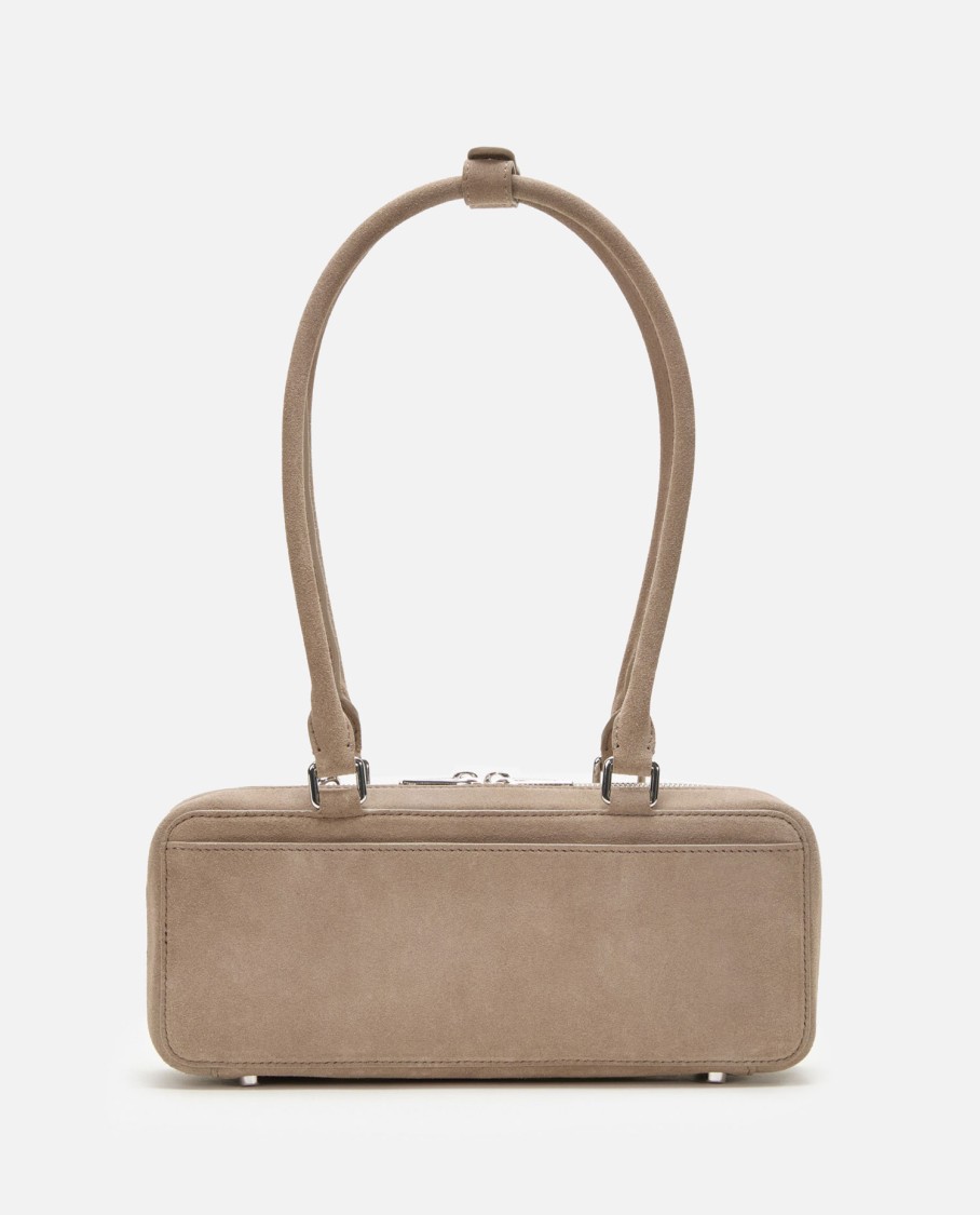 Self-portrait Grey Suede Baguette Shoulder Bag With Charm In Gray