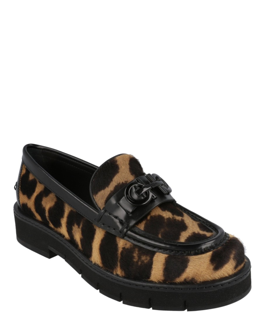 Ferragamo Ofelia Leopard Print Loafers In Black