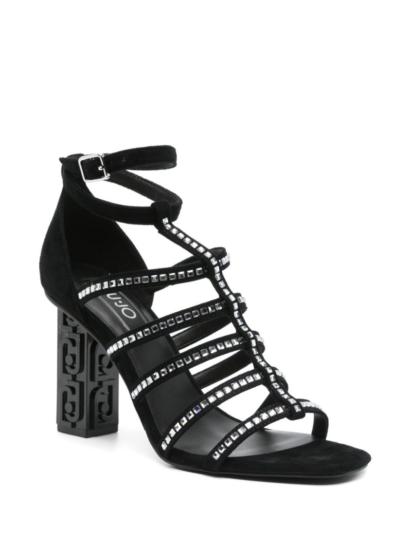 Shop Liu •jo Liu Jo Black Sandals With Striking Embellishments And Block Heel