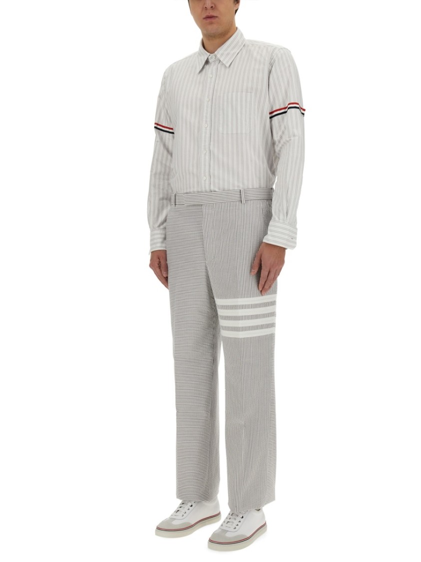 Thom Browne Grey Vertical-stripe Long-sleeve Shirt In Grey