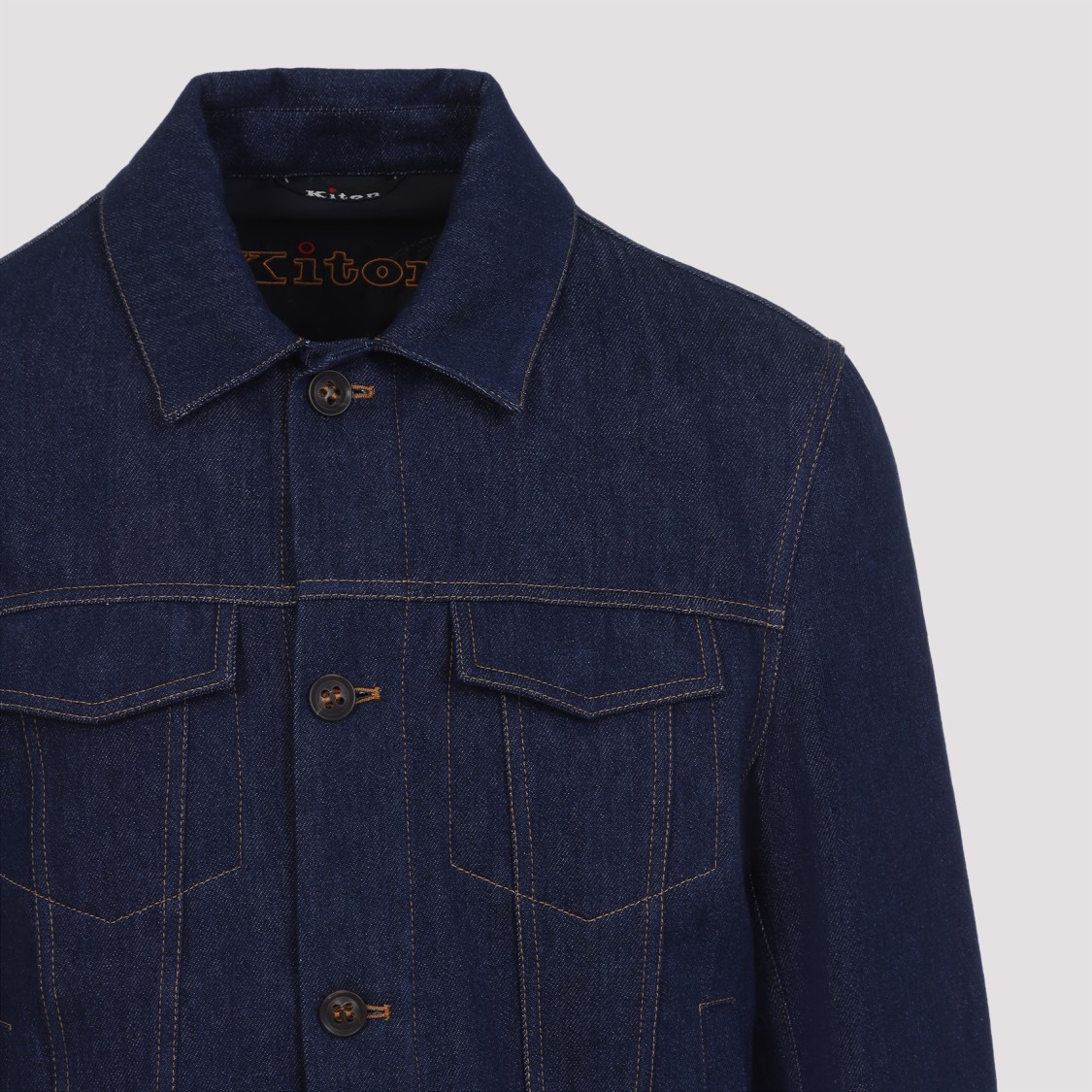 Kiton Cotton Jacket With Pointed Collar And Chest Pockets In Black
