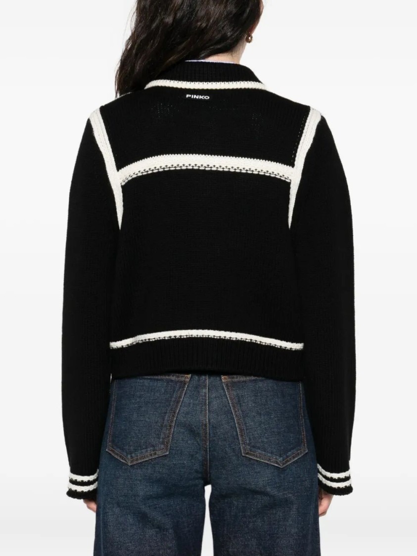 Pinko Sulcis Wool Collared Cardigan Sweater In Black