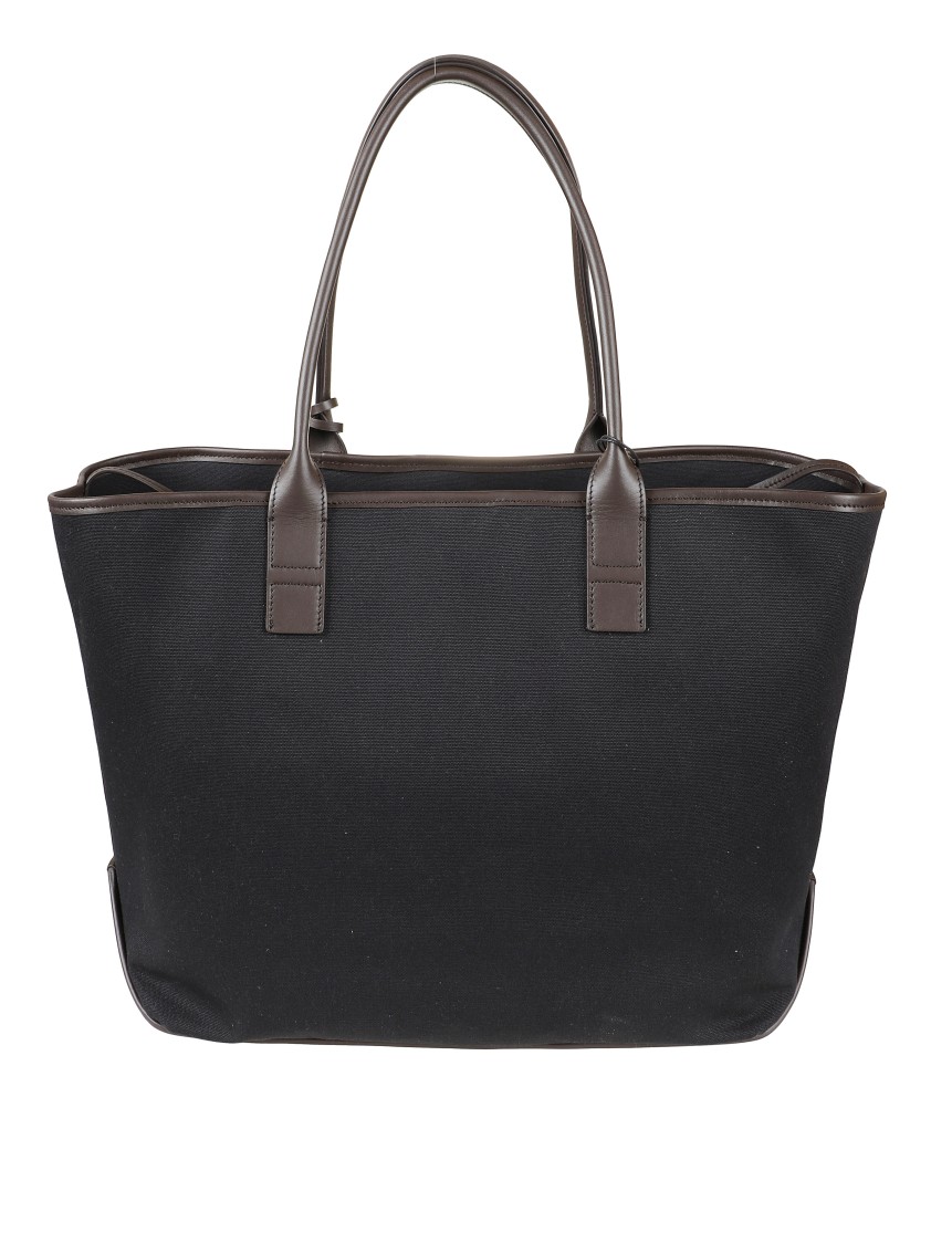 Hogan Structured Black Canvas Tote Bag With Embossed Branding In Black