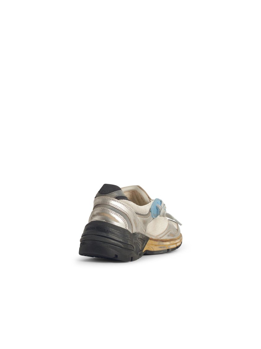 Golden Goose Mesh And Silver Laminated Leather Sneakers With Star In Multi