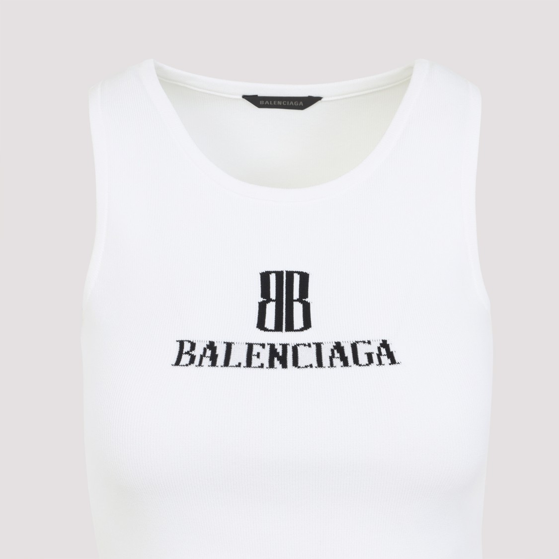 Balenciaga Ribbed Texture Sleeveless Tank Top In White