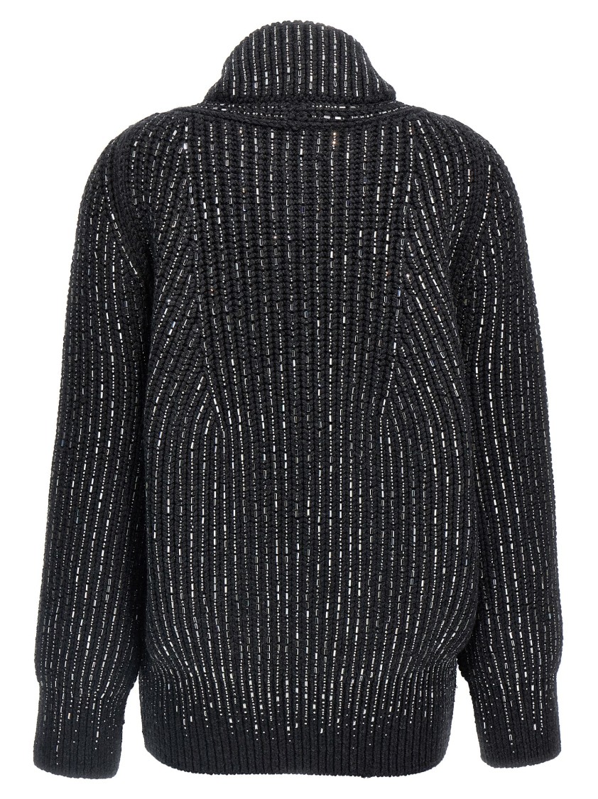 Ermanno Scervino Rhinestone-embellished Merino Wool Knit Cardigan In Black