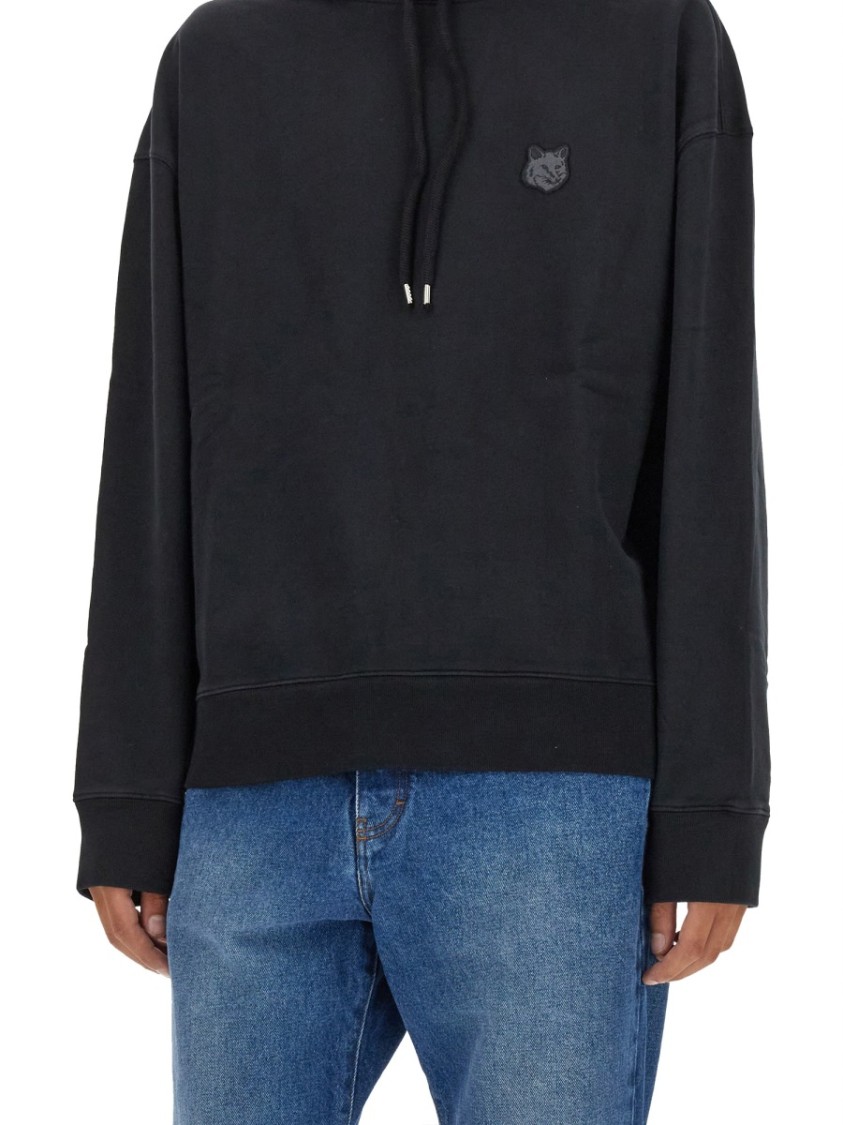 Shop Maison Kitsuné Relaxed-fit Black Hoodie With Kangaroo Pocket